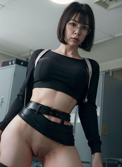 AI Porn Image of Korean 1 Woman And 1 Man Lockers Glasses 30-40 Years Old Milf