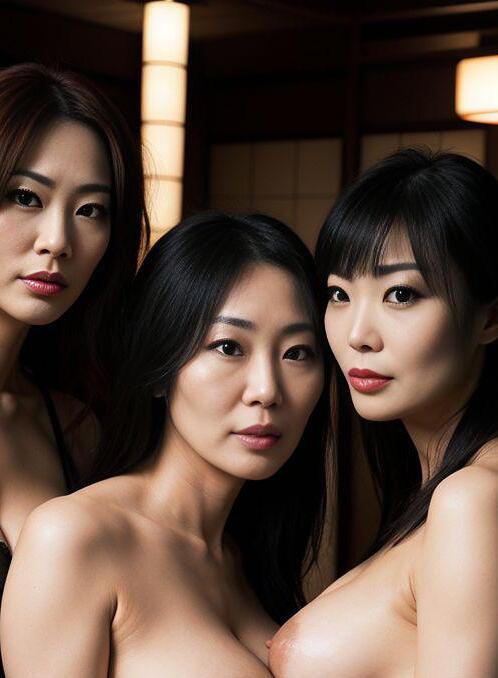 AI Porn Image of Japanese 40-50 Years Old Stand Up 2 Women Seductive