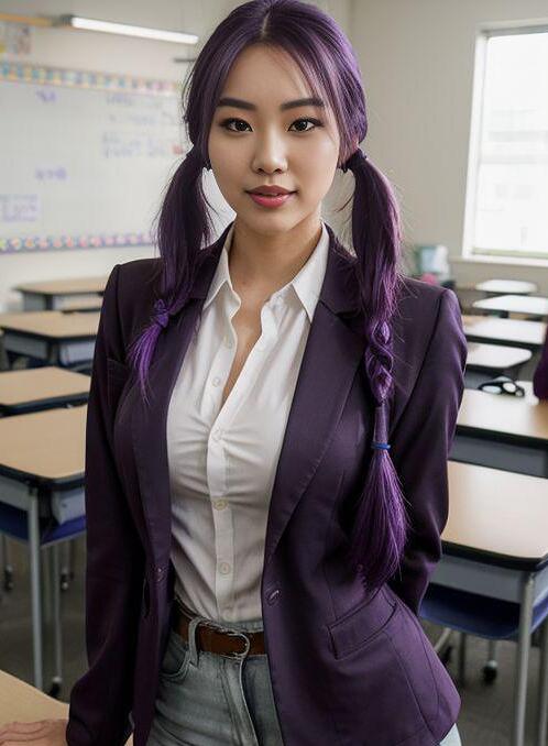 AI Porn Image of Huge Boobs Asian Skinny Classroom Pigtails