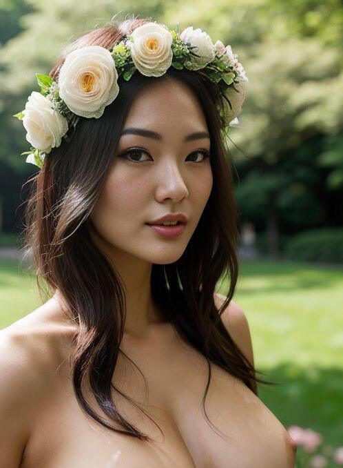 AI Porn Image of Fit Girl Japanese Natural Seductive Public Garden