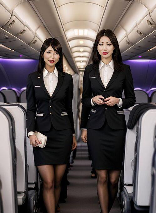 AI Porn Image of No Accessories Flight Attendant Black Straight Korean